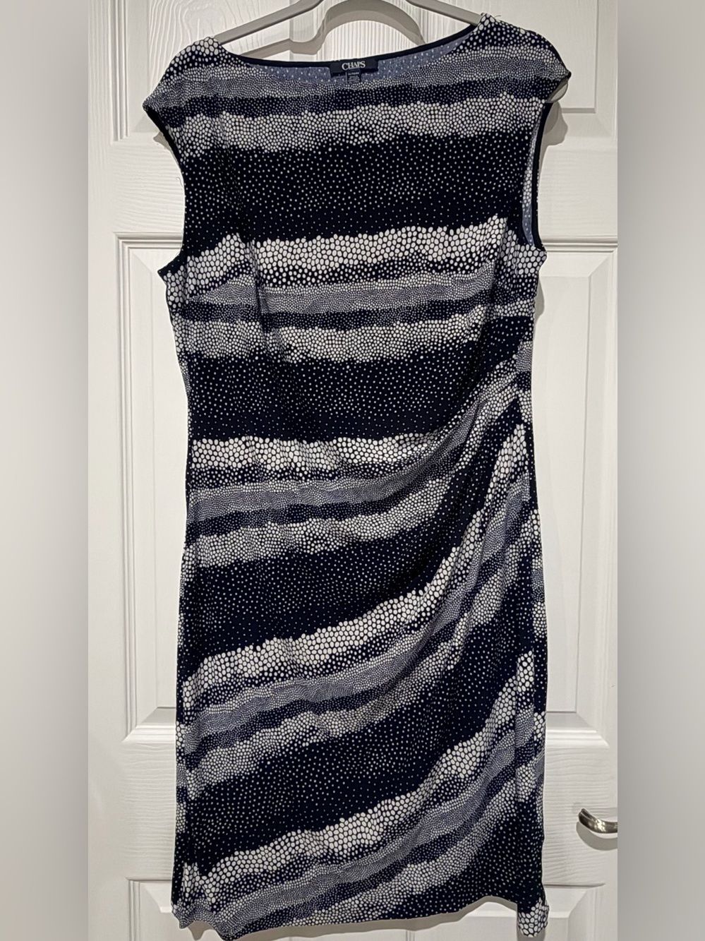 Chaps Navy and White Sleeveless Patterned Shift Dress